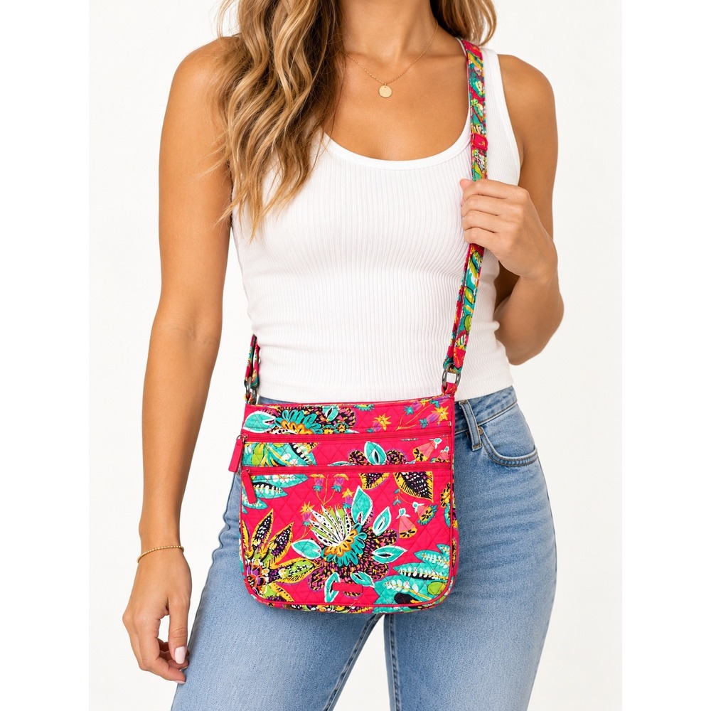 Vera Bradley Triple Zip Hipster Crossbody Bag Rumba Floral Pink Retired Pattern